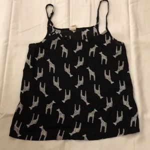 Giraffe print black tank top, size XS